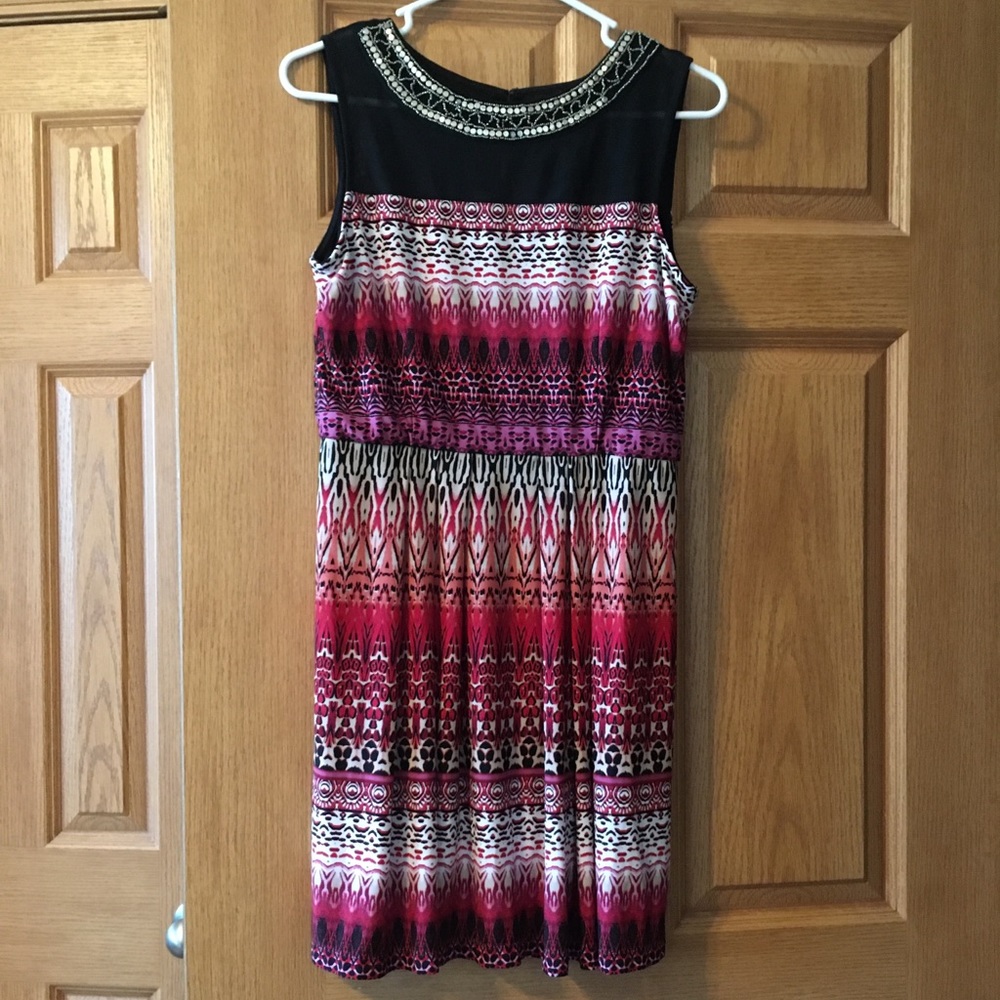 Studio One sleeveless dress with beaded neckline